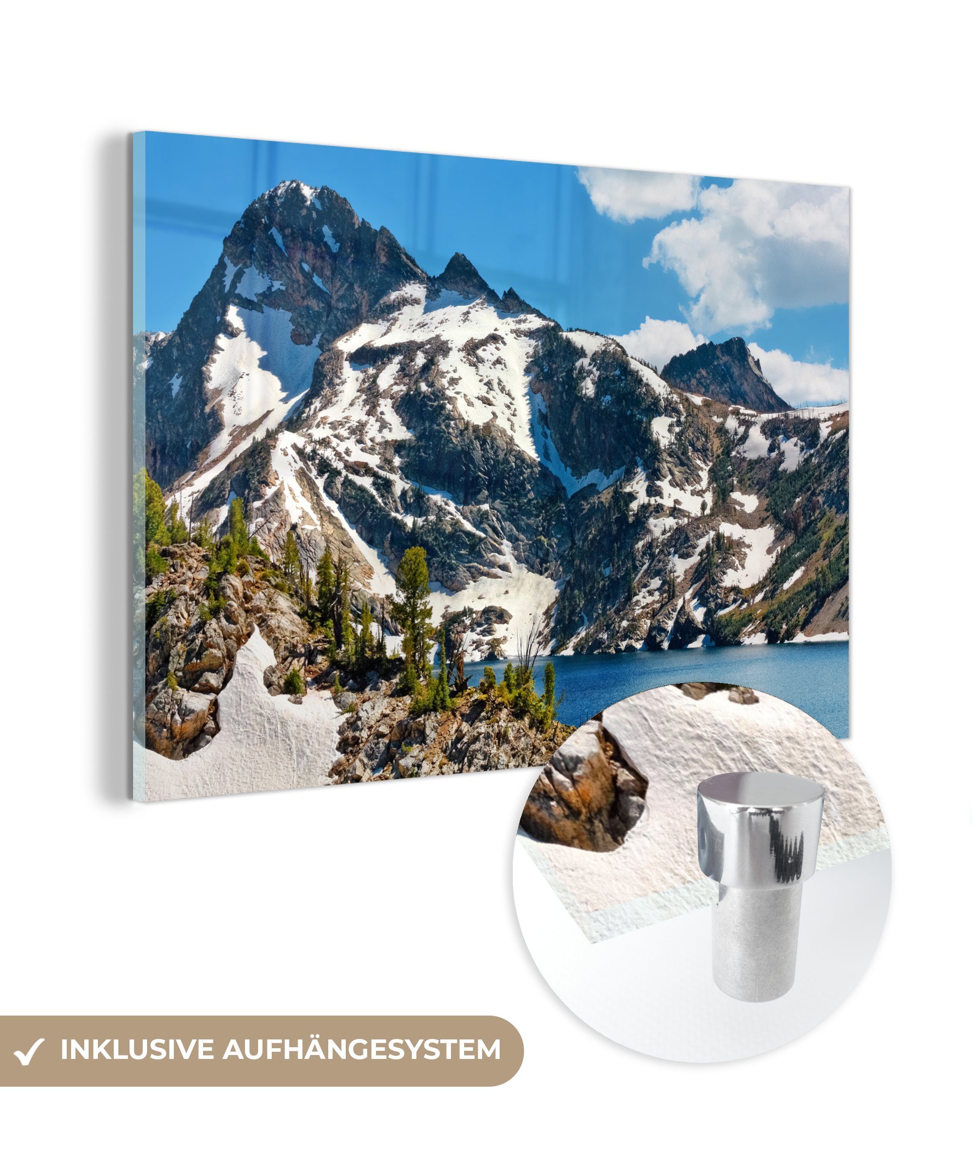 MuchoWow Acrylglasbild Schneebedeckte Berge Lake, Schlafzimmer St), (1 Sawtooth & Wohnzimmer Acrylglasbilder