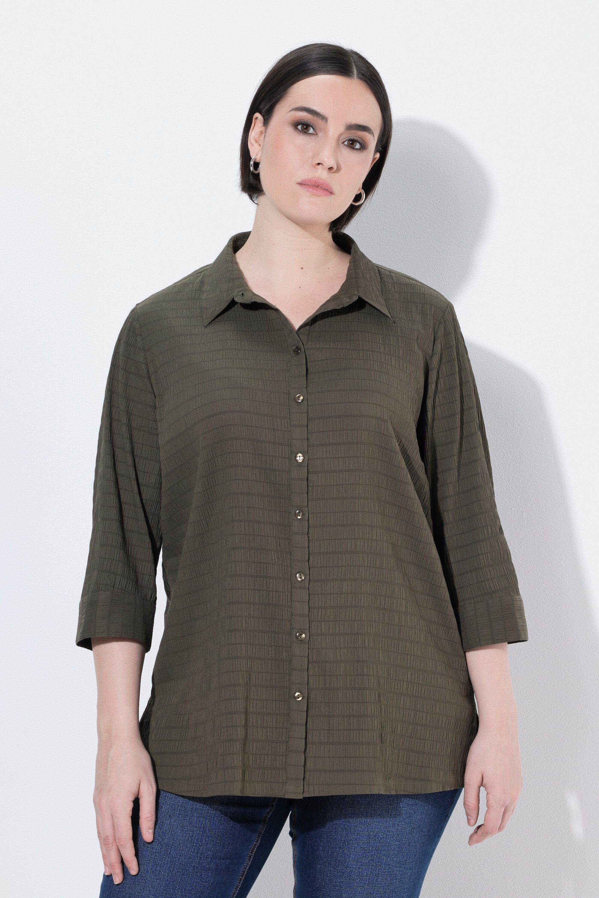 Ulla Popken Hemdbluse Bluse Bubble-Qualität Hemdkragen 3/4-Arm günstig online kaufen