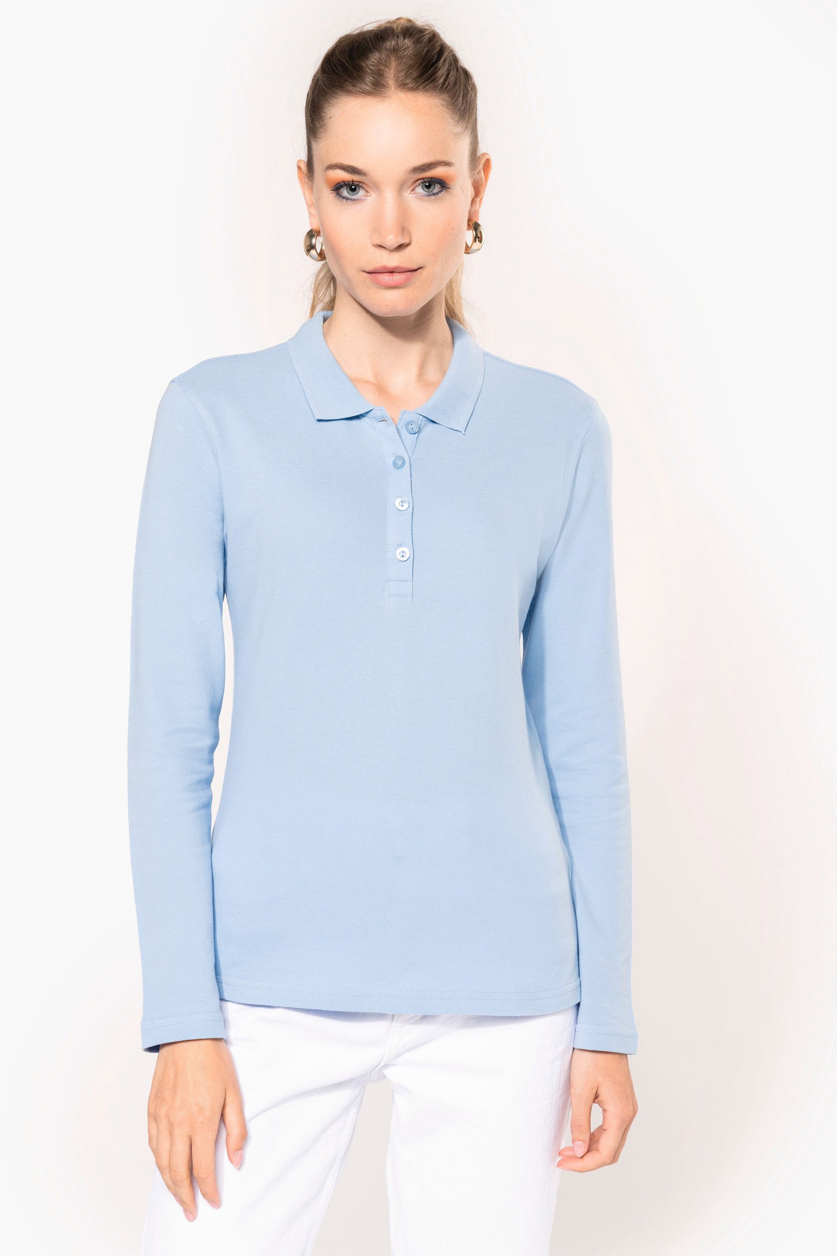 T-Shirt & Langarmshirt Damen Langarm-Polohemd. Baumwollpiqué