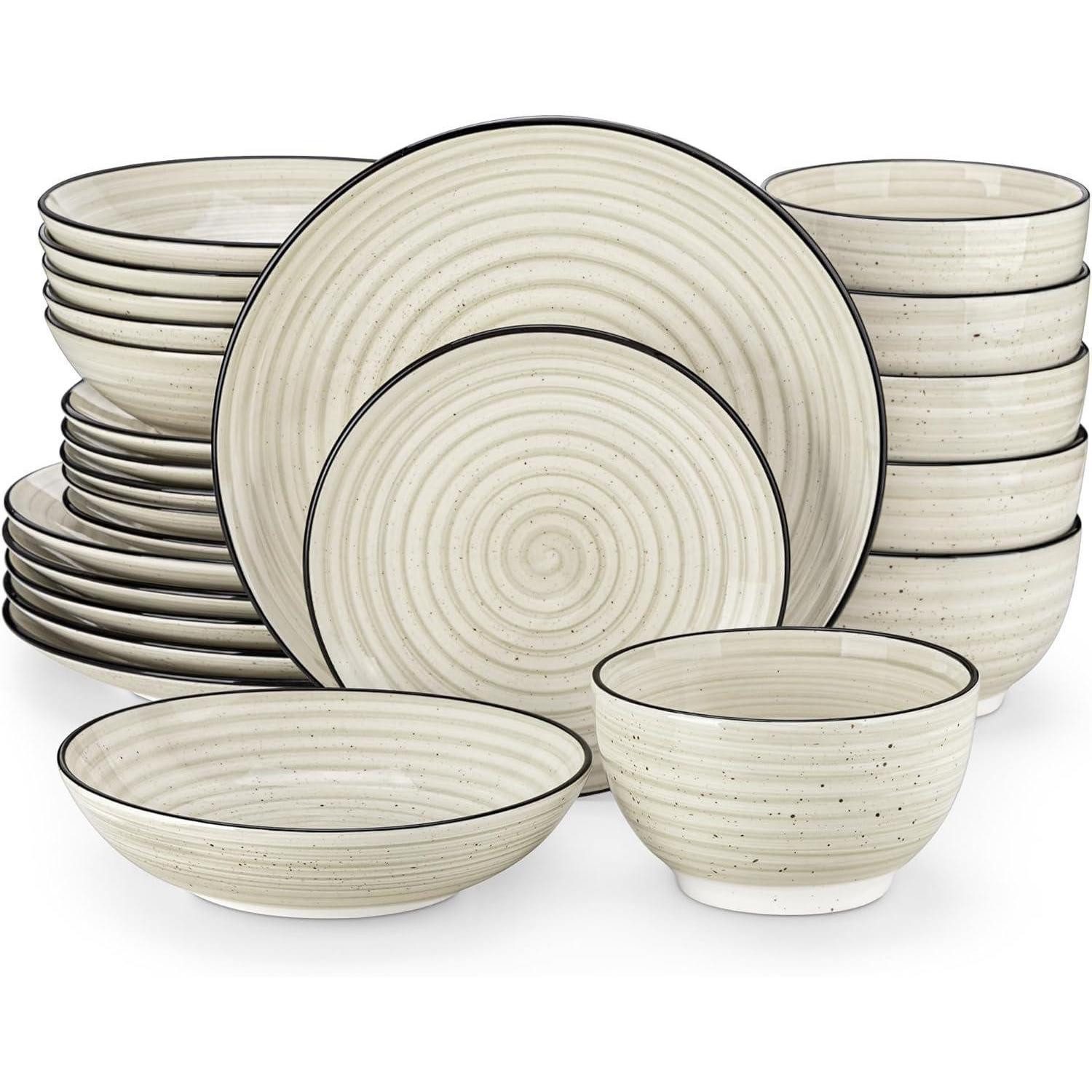 LuxusKollektion Kombiservice Tafelservice 6 Personen Steingut Bonbon 24-tlg Geschirrset Beige