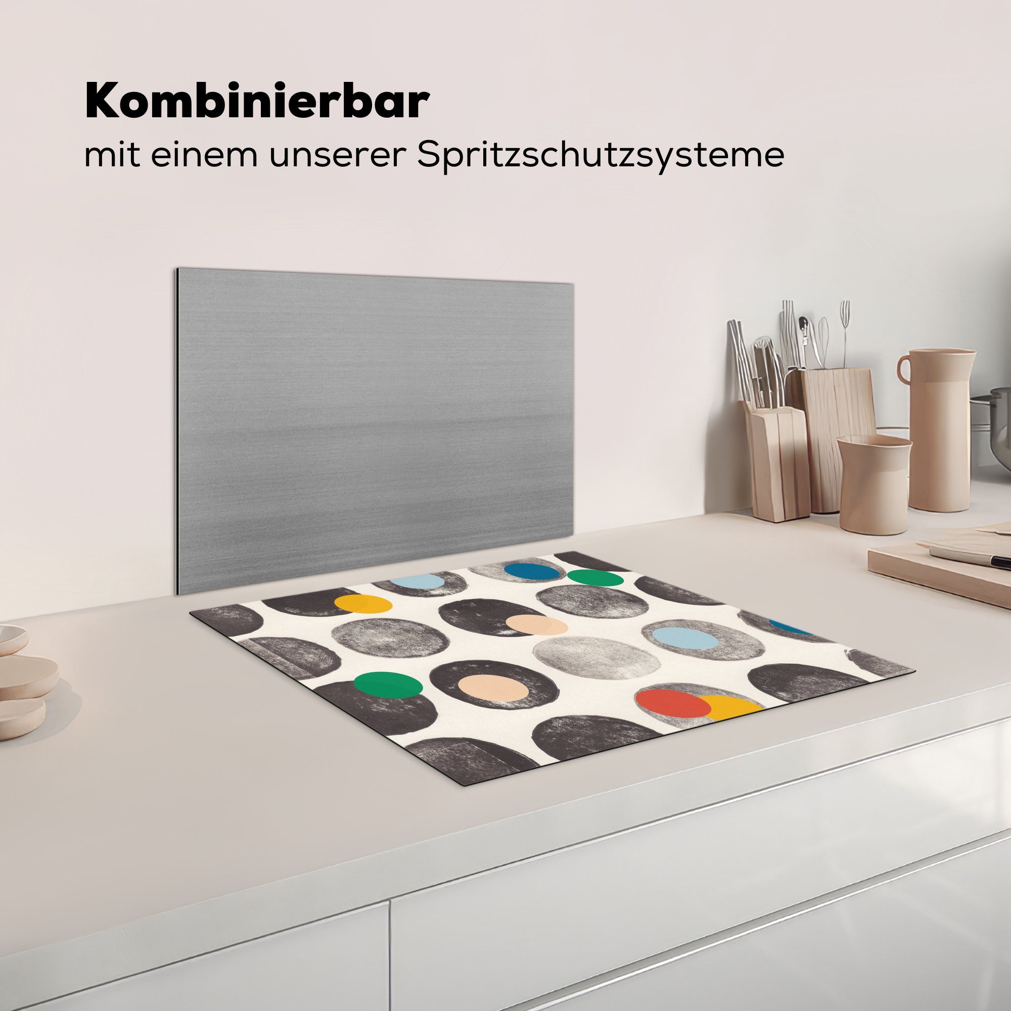 (1 tlg), Vinyl, Herdblende-/Abdeckplatte - - 60x52 Mobile Arbeitsfläche Kreise Ceranfeldabdeckung nutzbar, Pastell, cm, MuchoWow Farben - Abstrakt