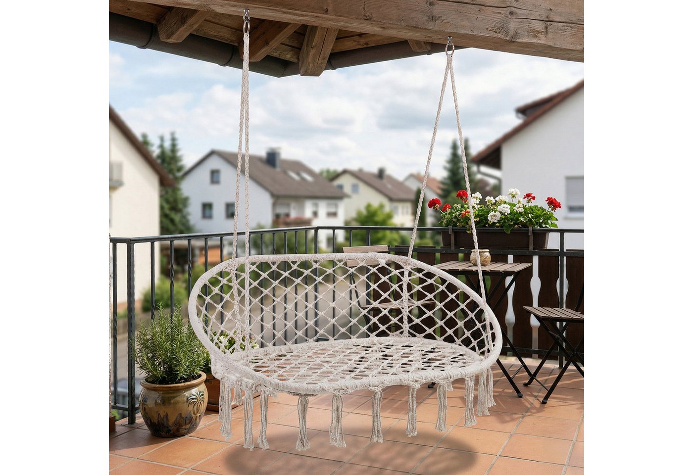 casa.pro Hängesessel, »Kailua« 2-Sitzer 135x129x65 cm 200 kg Indoor Outdoor Cremeweiß