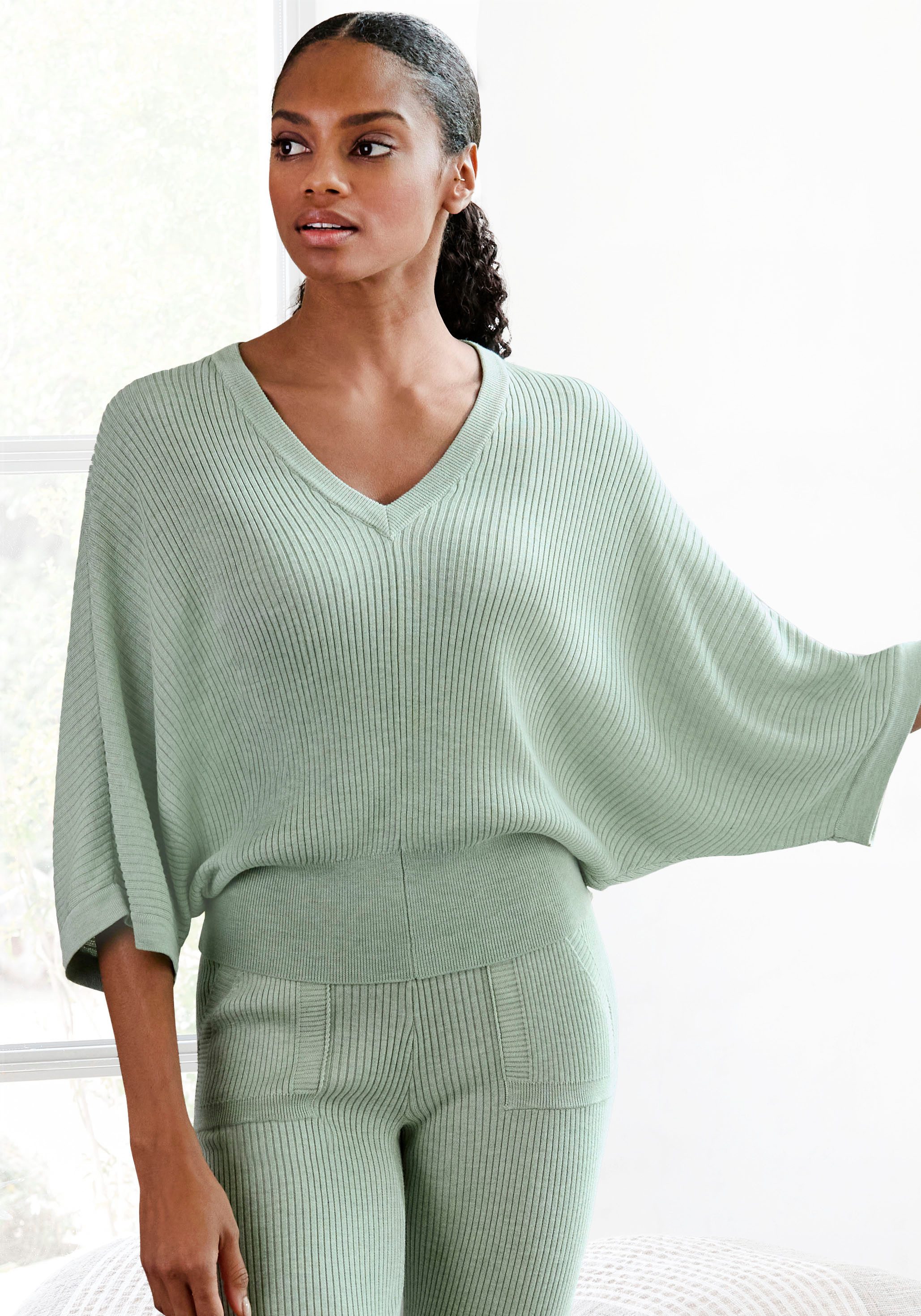 French Connection Strickshirt - Loungeshirt - Fledermausärmel mit 3/4 Arm und V-Ausschnitt, Home- und Loungewear