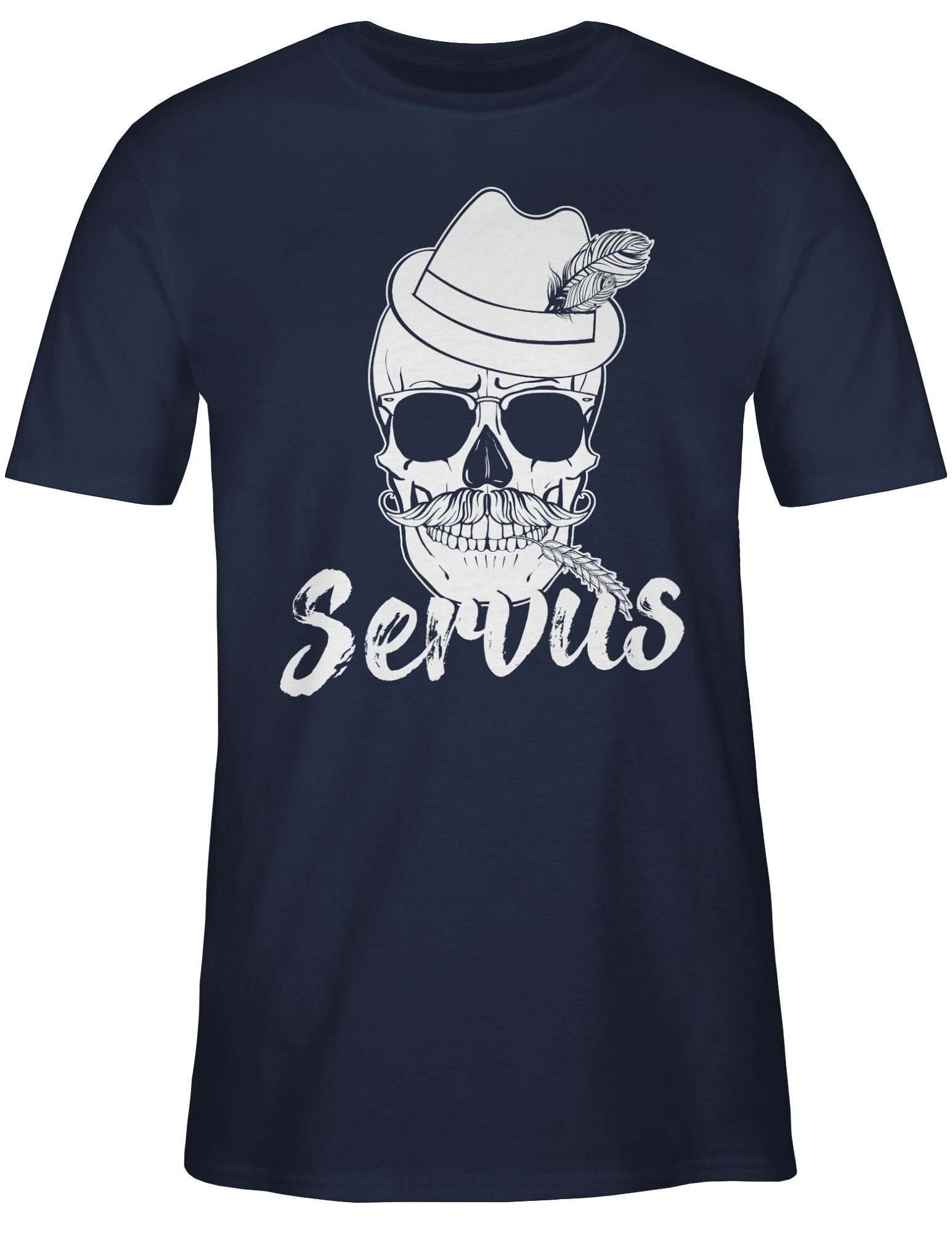 Shirtracer T-Shirt Bayern Totenkopf Mode Herren Navy für Oktoberfest Blau Weiss 2 Servus
