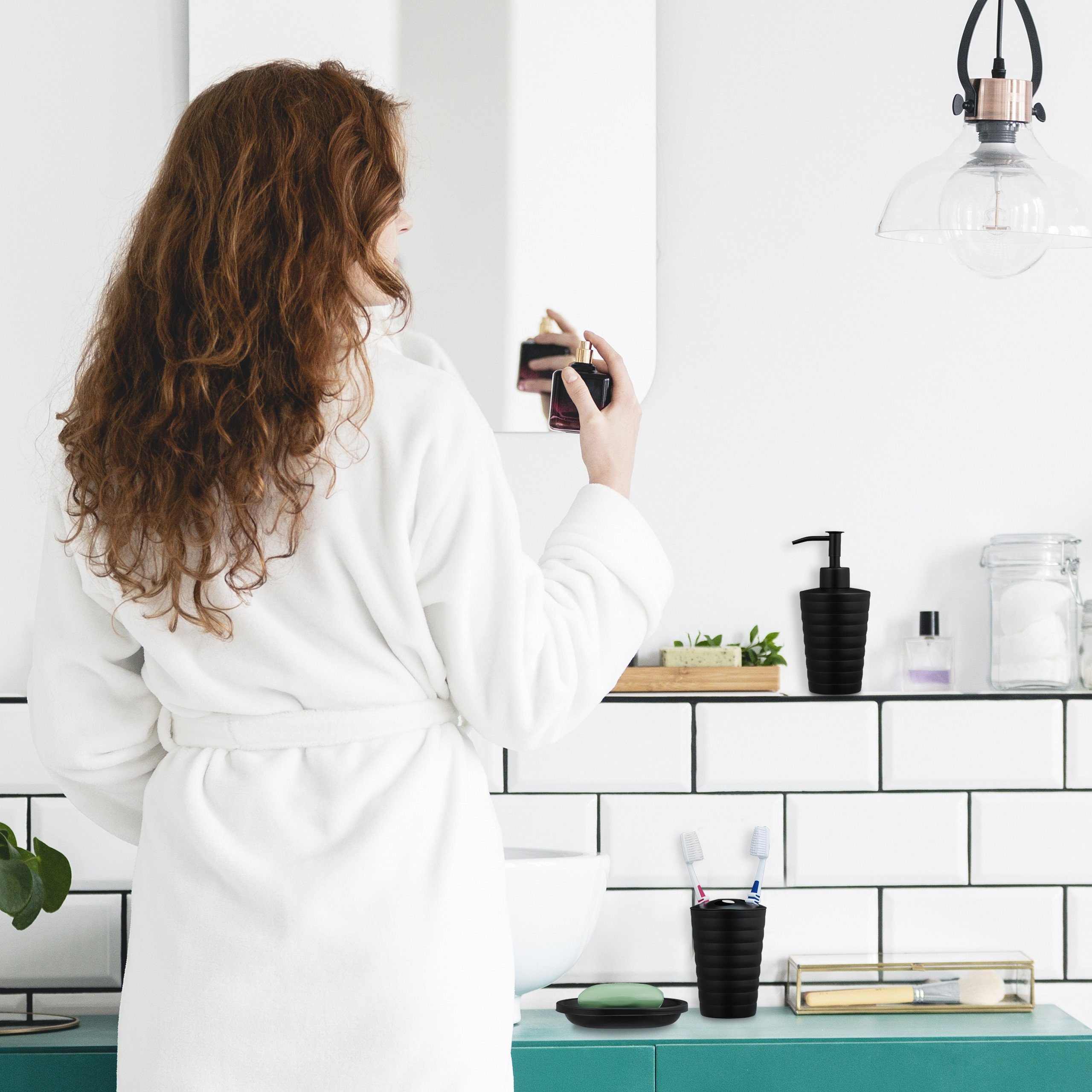 relaxdays Seifenspender 5-tlg. Badezimmer Set Edelstahl günstig online kaufen