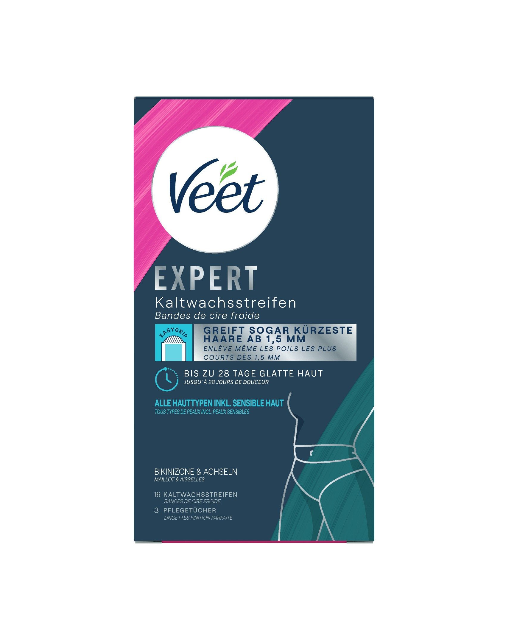 Veet Kaltwachsstreifen EXPERT, Packung, 16 St., Bikinizone & Achseln, zur Haarentfernung für alle Hauttypen inkl. sensibler Haut