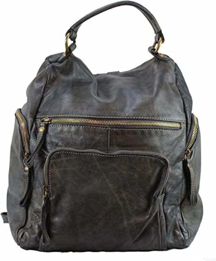 Backpacker Leder Damenhandtasche, Grau Rucksack Rucksack Designer BZNA Stella Echtes