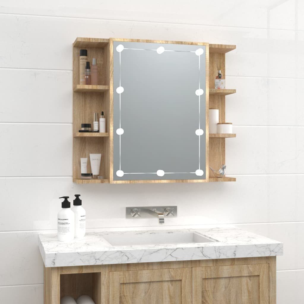 vidaXL Badezimmerspiegelschrank Spiegelschrank mit LED Grau Sonoma  70x16,5x60 cm (1-St)