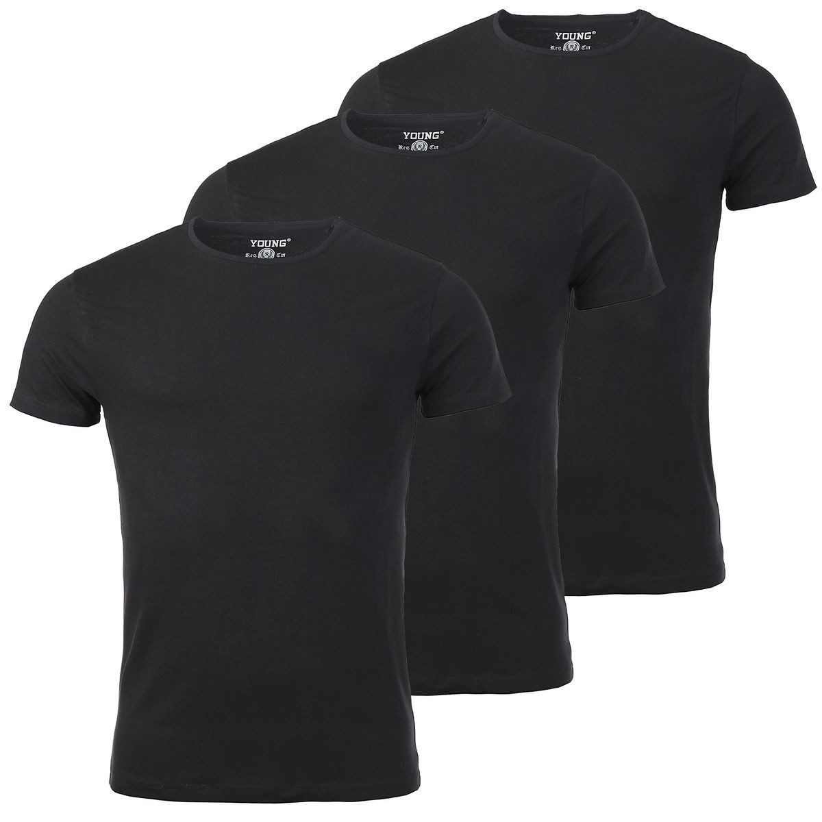 Young & Rich T-Shirt Herren Uni Basic rundhals Ausschnitt Unterziehshirt 1701 3er Pack (3er-Pack, 3-tlg., 3er-Pack) Rundhalsauschnitt unifarben kurzarm regular fit