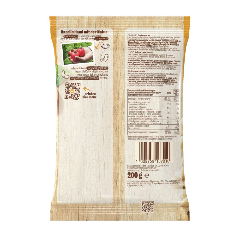 Seeberger Snacks Nüsse Seeberger Cashewkerne Multipack – 5 × 200 g