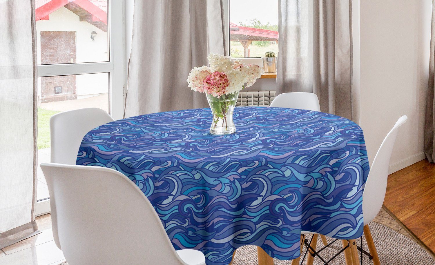 Abakuhaus Tischdecke Kreis Tischdecke Abdeckung für Esszimmer Küche Dekoration, Abstrakt Blaue Töne Knorrige Waves | Tischdecken