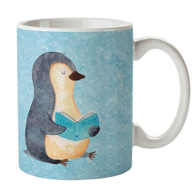 Mr. & Mrs. Panda Tasse Pinguin Buch - Eisblau - Geschenk, Büro Tasse, Pinguine, Pause, Kaffe, Keramik, Herzberührende Designs