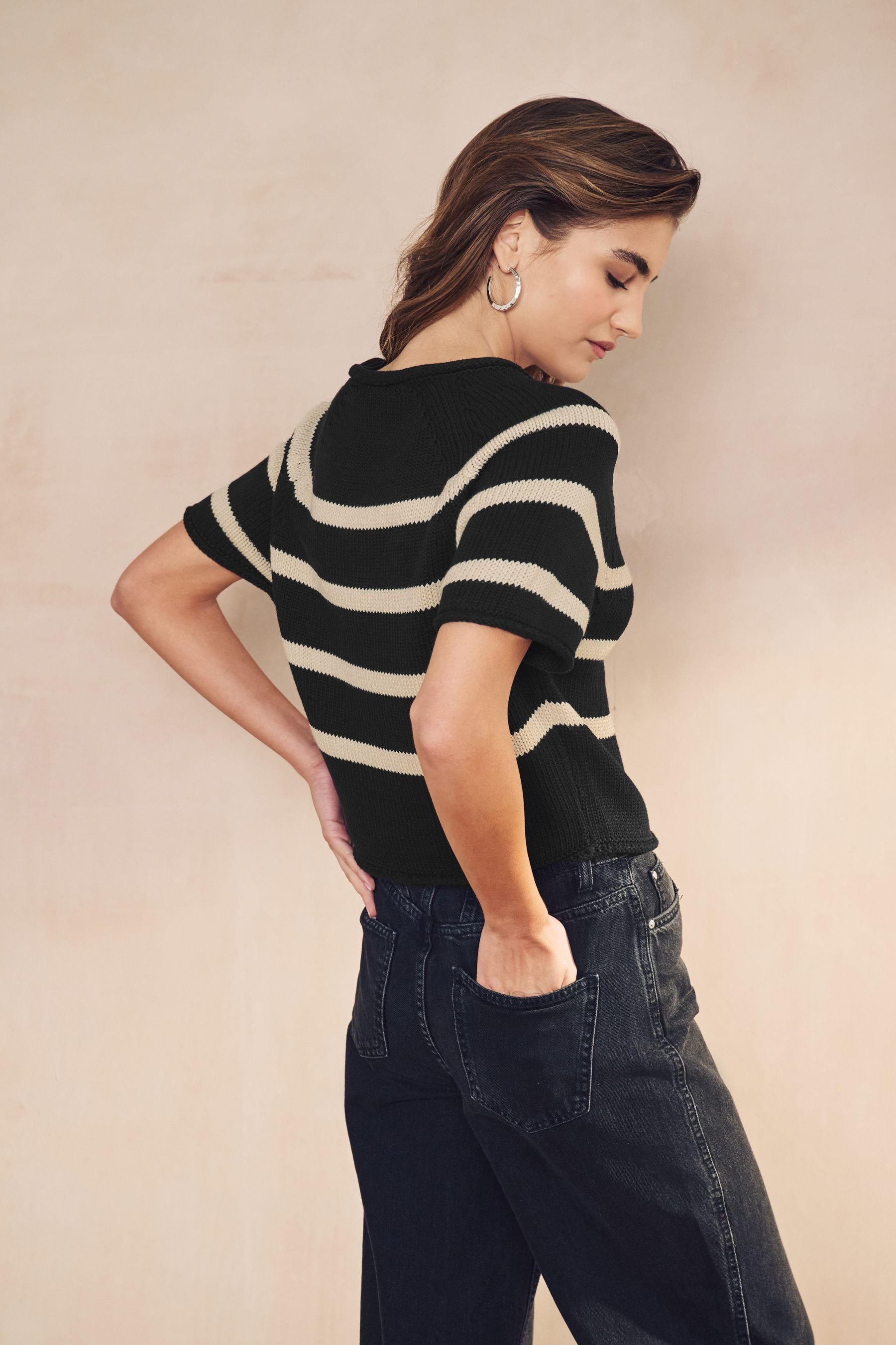 Next Kurzarmpullover Strick-T-Shirt aus 100 % Baumwolle mit Rollsaum (1-tlg günstig online kaufen