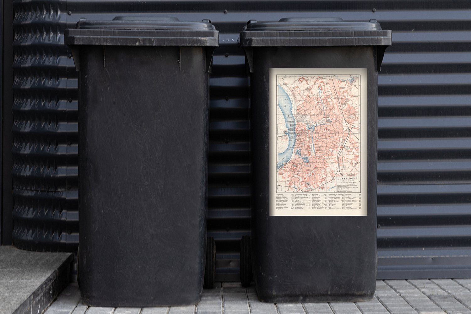MuchoWow Wandsticker Eine Illustration eines (1 Düsseldorf von St), Sticker, historischen Mülltonne, Container, Abfalbehälter Mülleimer-aufkleber, in Stadtplans