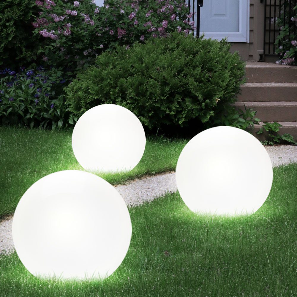 etc-shop LED Gartenleuchte, LED-Leuchtmittel Zwerg LED Leuchten Kugel Neutralweiß, Steck Garten Lampen 3er fest verbaut, Set Solar