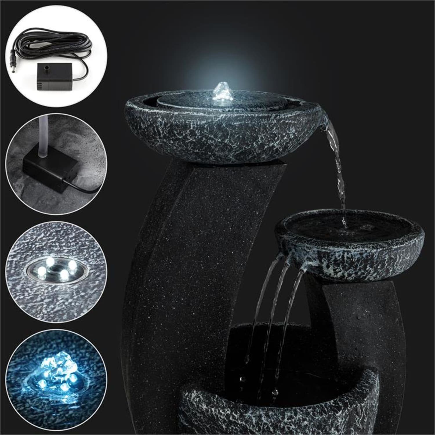 blumfeldt Wasserspiel Fantaghiro, 41 cm Breite, (Set, inkl. Pumpe,Solarpanel,LED-Beleuchtung und Anschlussmaterial), spring zimmer zier brunnen led-beleuchtung  – Bild 3 von 4
