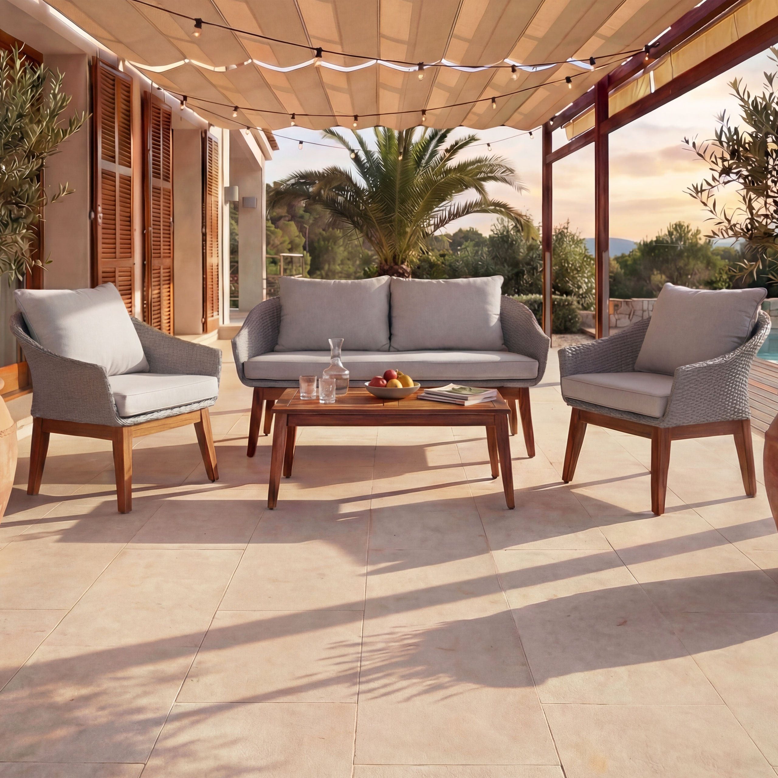 MCW Gartenlounge-Set MCW-N37, (4-tlg), Mit Fußbodenschoner, Vier Sitzplätze