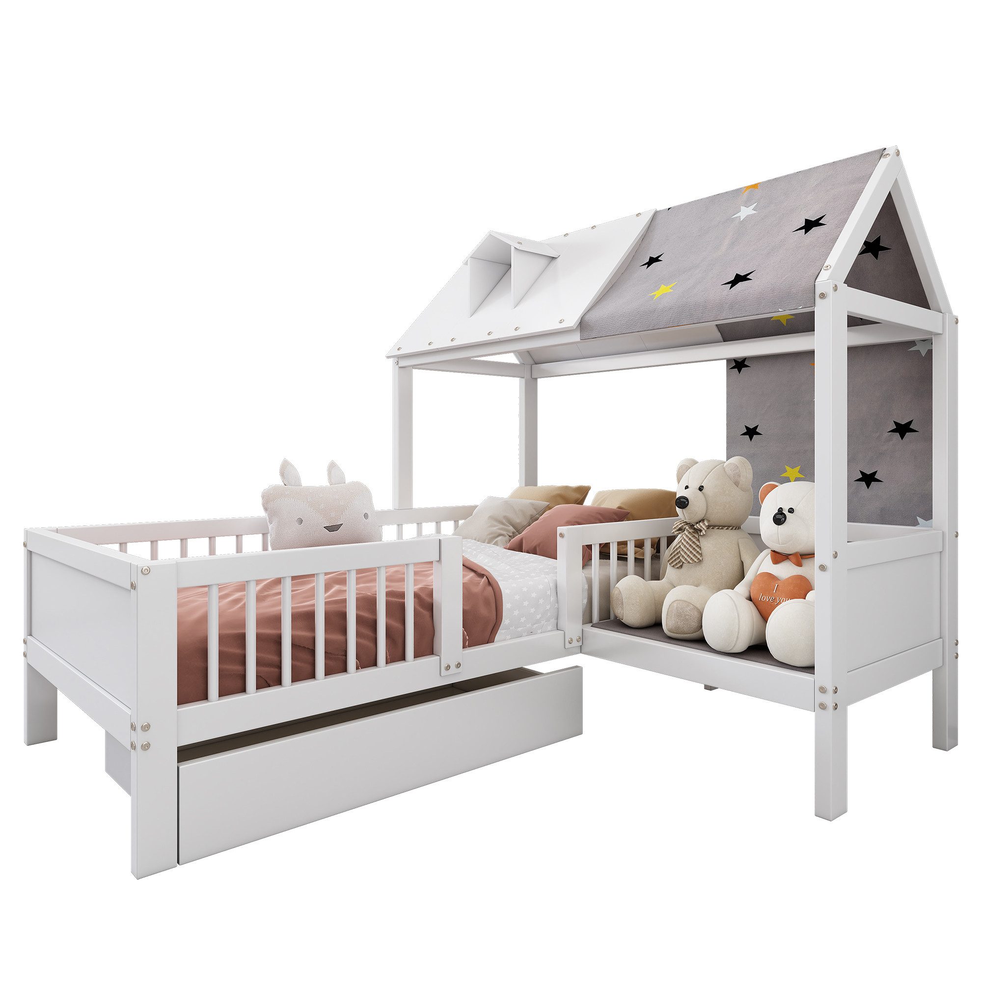 Flieks Kinderbett, Massivholz Einzelbett Hausbett mit günstig online kaufen