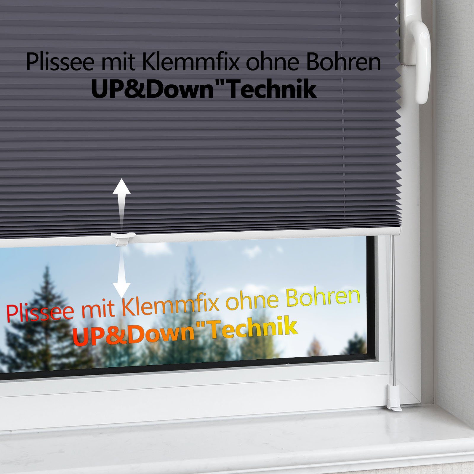 OUBO Plissee Ohne Bohren klemmfix Weiß, Klemmträger, Easyfix Faltrollo mit Klemmträger, Klemmfix ohne Bohren, Lichtschutz,einfache Montage