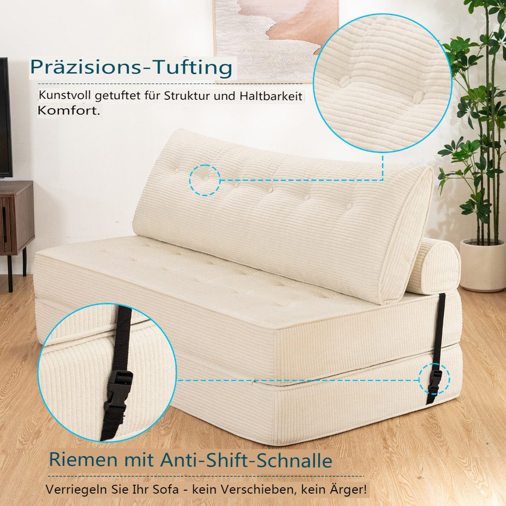 MECO Schlafsofa 3-in-1 umwandelbarer Klappsofa Bett Schlafsessel mit Kissen, 2 Sitzer Bodensofa Schlafcouch 150×80x36 cm – Bild 4 von 5