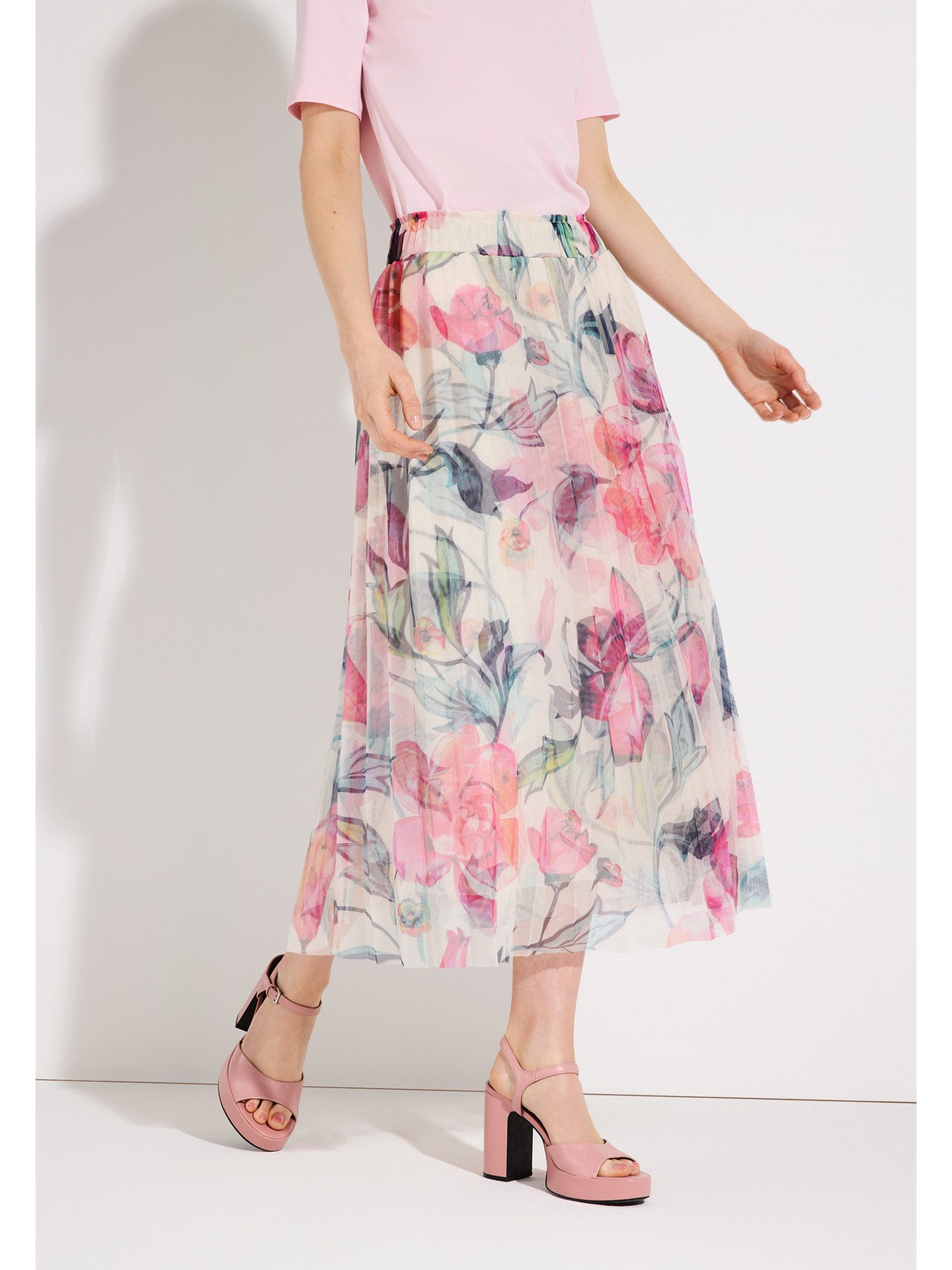 MORE&MORE Tüllrock plissierter Mesh-Schlupfrock, bedruckt