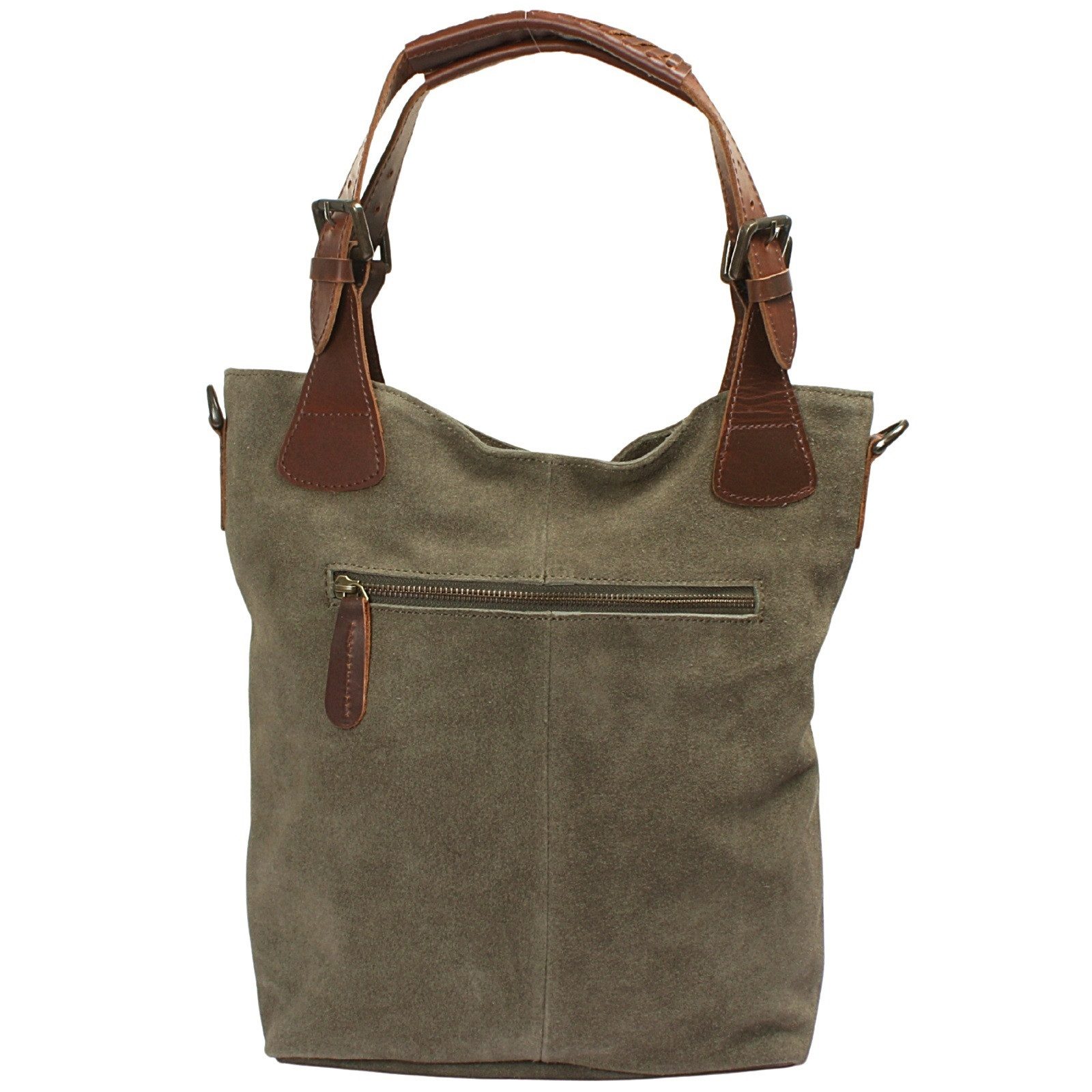 LECONI Schultertasche Henkeltasche Damentasche Handtasche für Damen Leder Shopper LE0054-VL, weiches Wildleder - geflochtene Henkel - verstellbarer Tragegurt – Bild 5 von 5