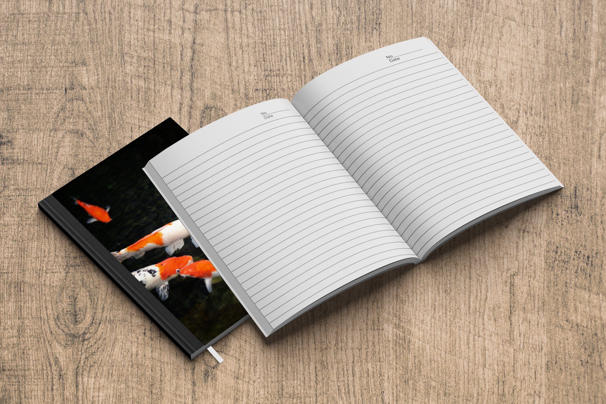 MuchoWow Notizbuch Koi-Karpfen in einem Haushaltsbuch Notizheft, Tagebuch, Teich, 98 Journal, Merkzettel, Seiten, A5, flachen schwarzen