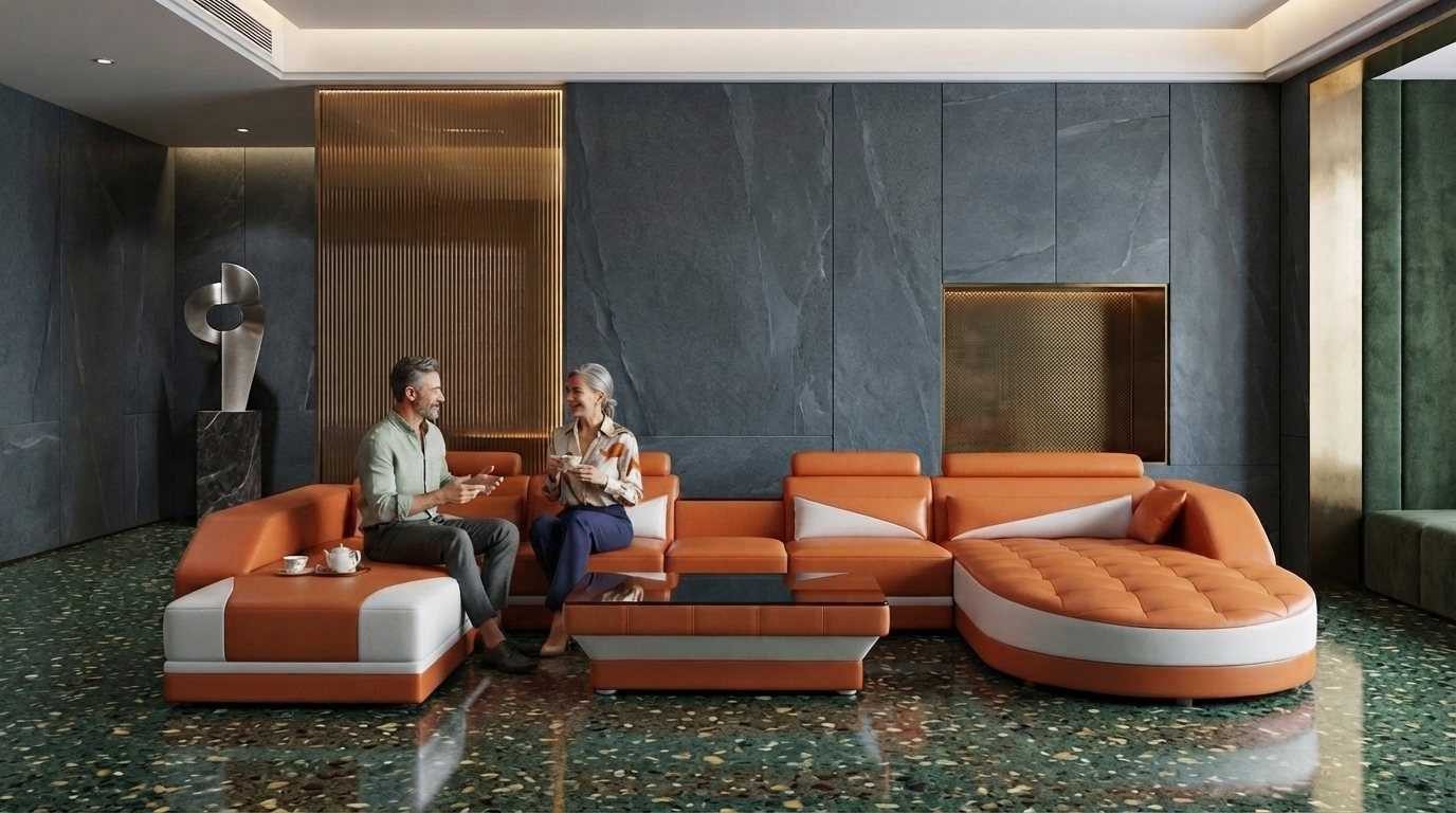 JVmoebel Wohnlandschaft Modernes U-Form Ecksofa in Orange mit Couchtisch und Design Garnitur, 2 Teile, Special features