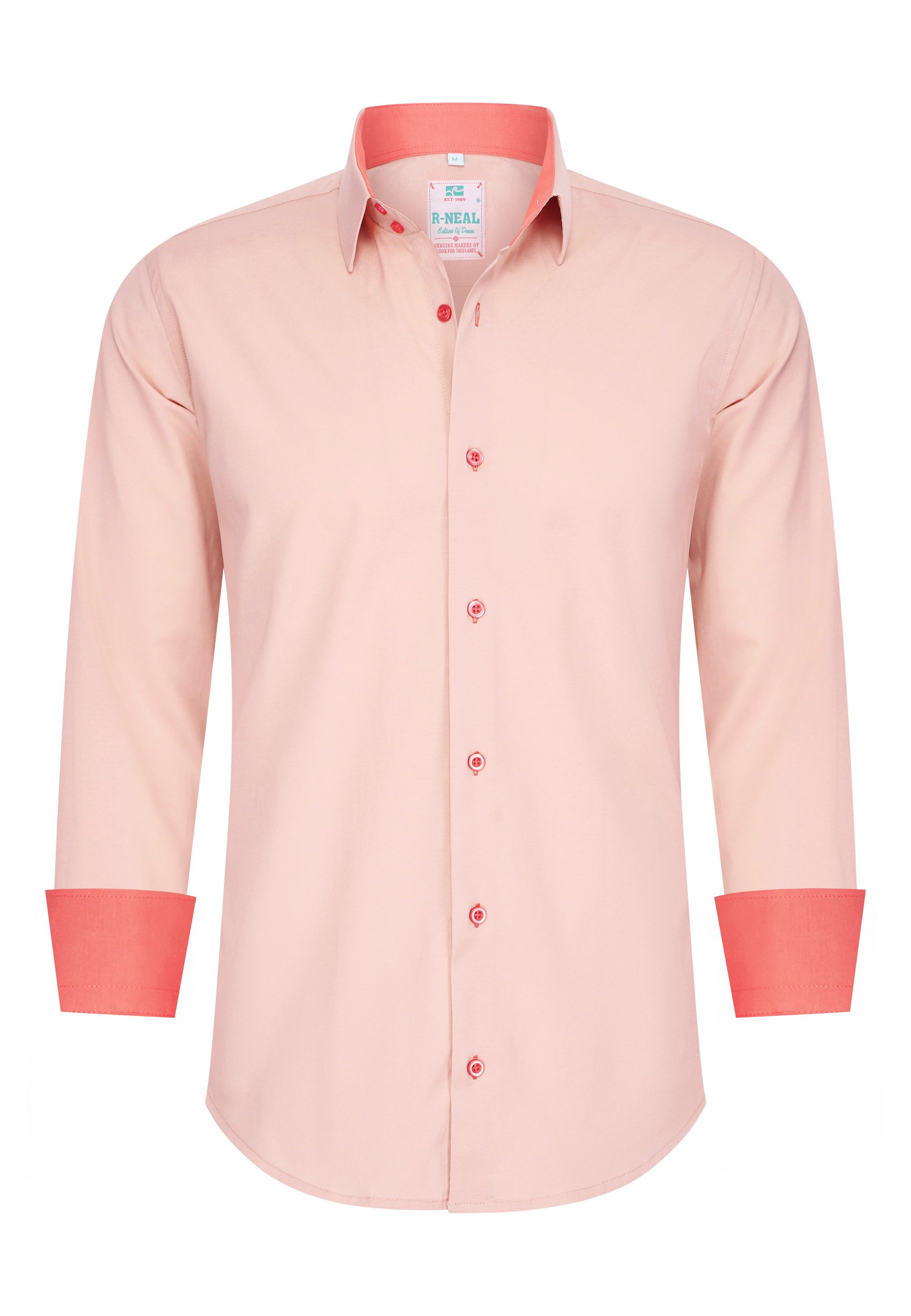 R-NEAL Businesshemd Pastellhemd Herren Slim Fit Hemd Langarm Kontrasthemd Cotton Strech