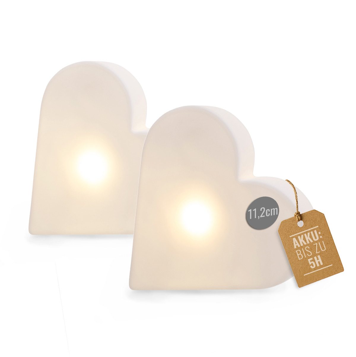 8 seasons design LED-Dekofigur Minileuchten Shining Micro, kleine Dekolampen mit Akku und USB-C (Shining Heart S Micro Duo Bundle, 2 LED Dekolampen 12 cm), kabellos, Deko Herz, Liebe, kleines Geschenk Muttertag, Valentinstag