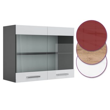 Vicco Glashängeschrank Hängeschrank Küche 80 cm R-Line Anthrazit Weiß Hochglanz