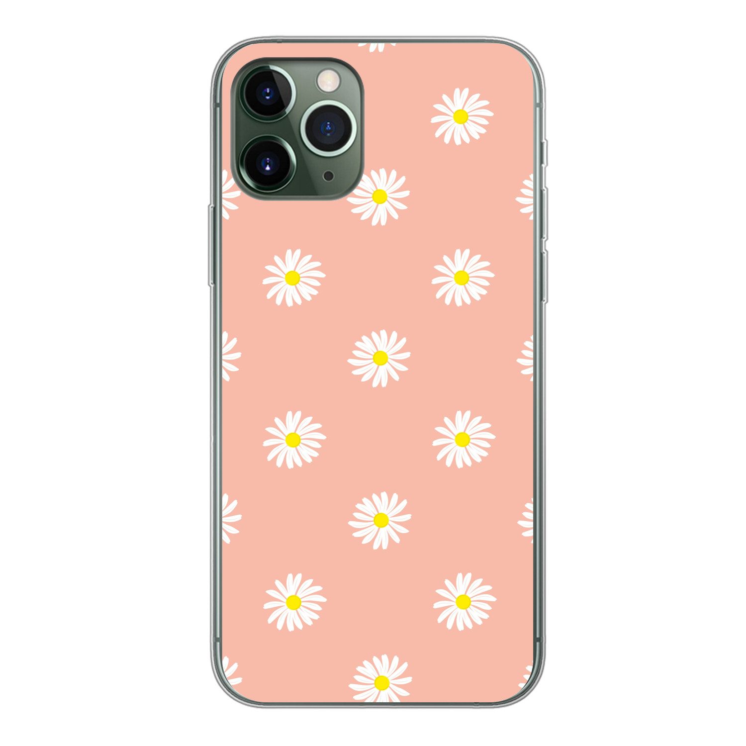 MuchoWow Handyhülle für Apple iPhone 11 Pro Gänseblümchen - Pastell - Weiß - Rosa - Blumen, Smartphone-Bumper, Print, Handy Schutzhülle Dünn
