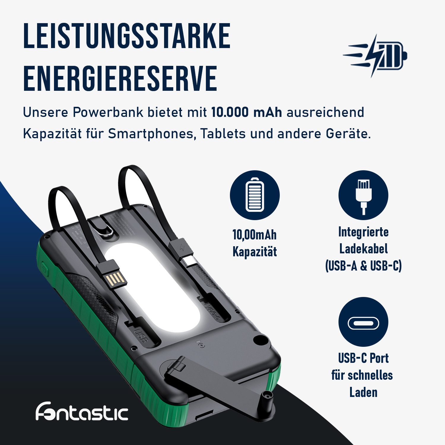 fontastic Crank Solar Powerbank 10000mAh Kurbel USB-C Outdoor Solar Powerbank – Bild 4 von 5