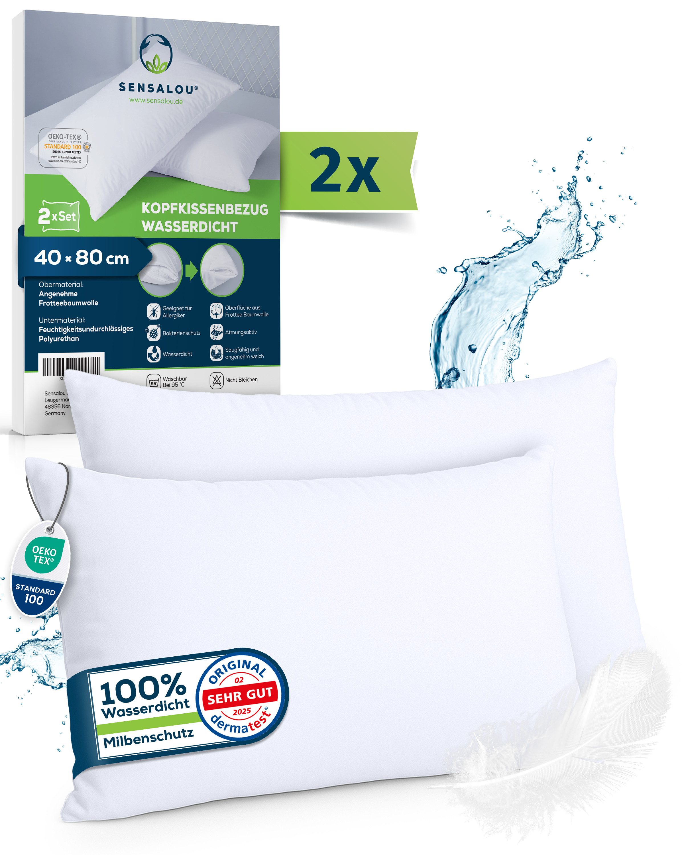 Sensalou Kissenbezug Kissenbezug wasserdicht Doppelpack - Kopfkissen Bezüge, (2 Stück), mit Reißverschluss