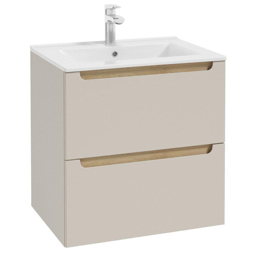 Lomadox Waschtisch SOFIA-107-CASHMERE, Kaschmir Beige matt Softclose Schubladen Keramik Waschbecken