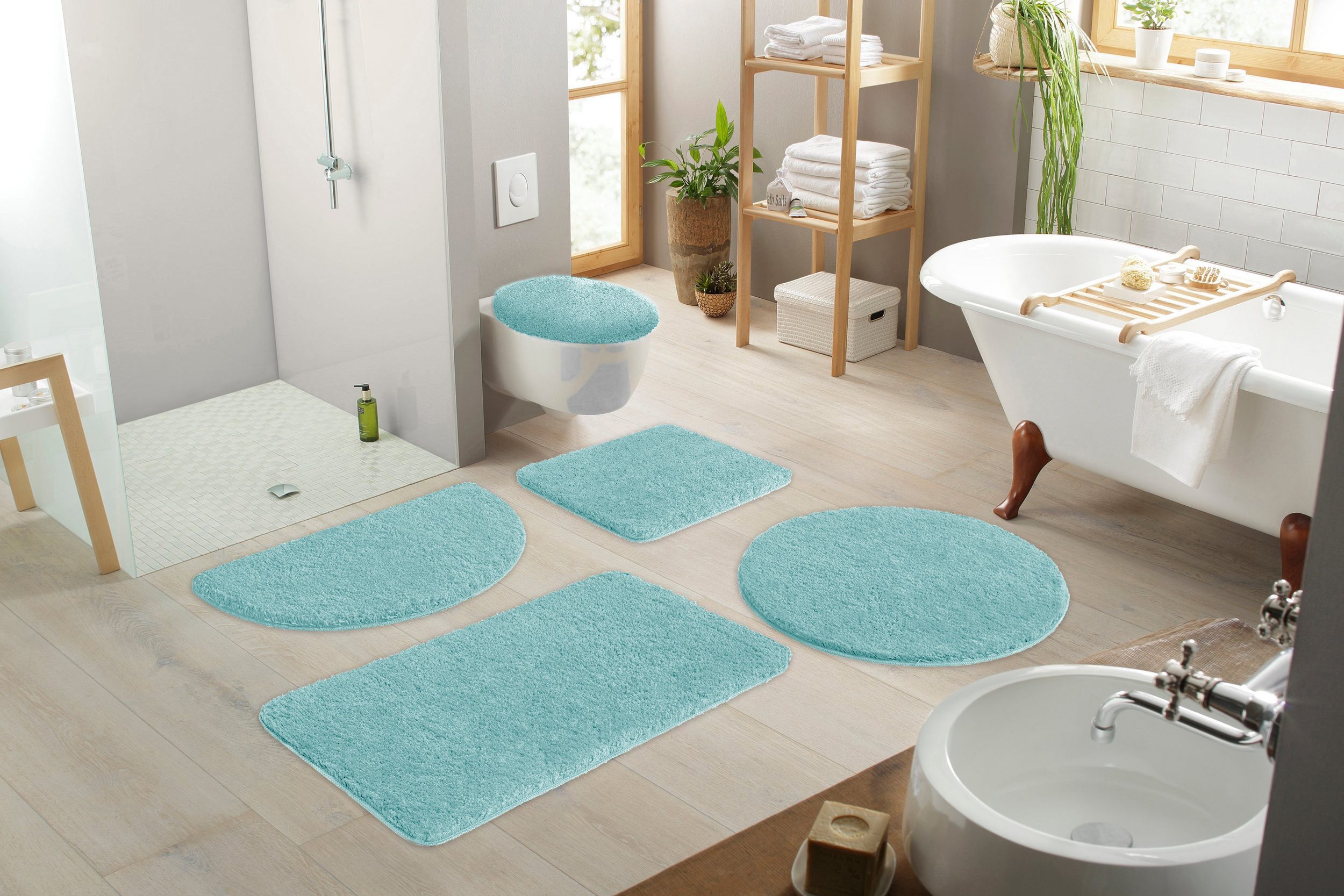 OTTO home Badematte Inga, Badezimmer Teppich, Badvorleger, Höhe 20 mm, rutschhemmend beschichtet, schnell trocknend, strapazierfähig, fußbodenheizungsgeeignet, Polyester, rechteckig, Badteppich, unifarben, weich, als halbrund und rechteckig erhältlich