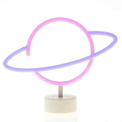 SATISFIRE LED Dekolicht LED Neonlicht Planet Saturn Neonschild Leuchtfigur Batterie USB 30cm, LED Classic, mehrfarbig / bunt