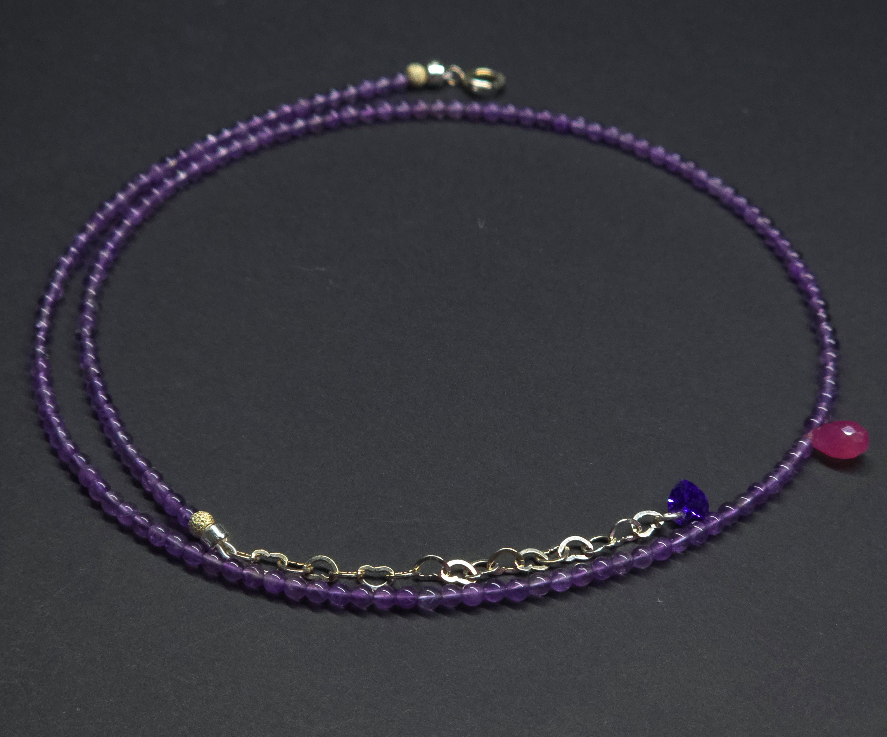 GOLDEN Charm-Kette Amethyst Kette 2,5 mm mit Rubin Anhänger, 925 Silber, Handgemacht