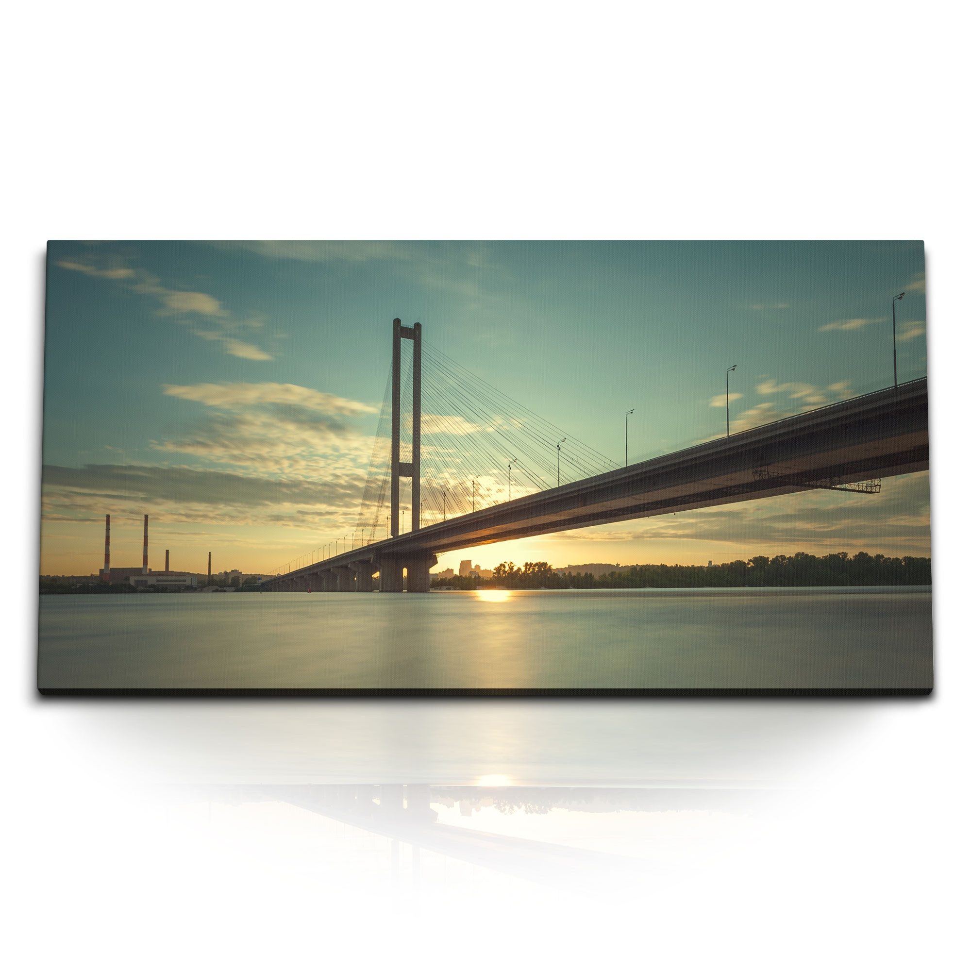 Leinwandbild Kunstdruck Bilder 120x60cm Kiew Brücke Ukraine Meer Sonnenuntergang