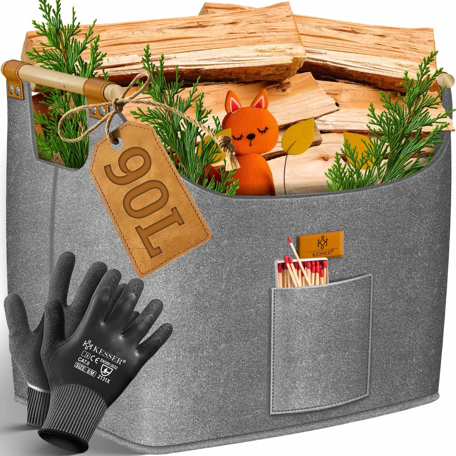 KESSER Kaminholzkorb XL – 60/90 L Volumen, rutschfeste Holzgriffe, Vielseit günstig online kaufen