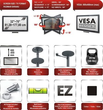 RED EAGLE Cinema Plus Deckenhalter 32-70 Zoll TV-Deckenhalterung, (bis 70 Zoll, schwenkbar drehbar - bis 30 kg belastbar - VESA 600x400)