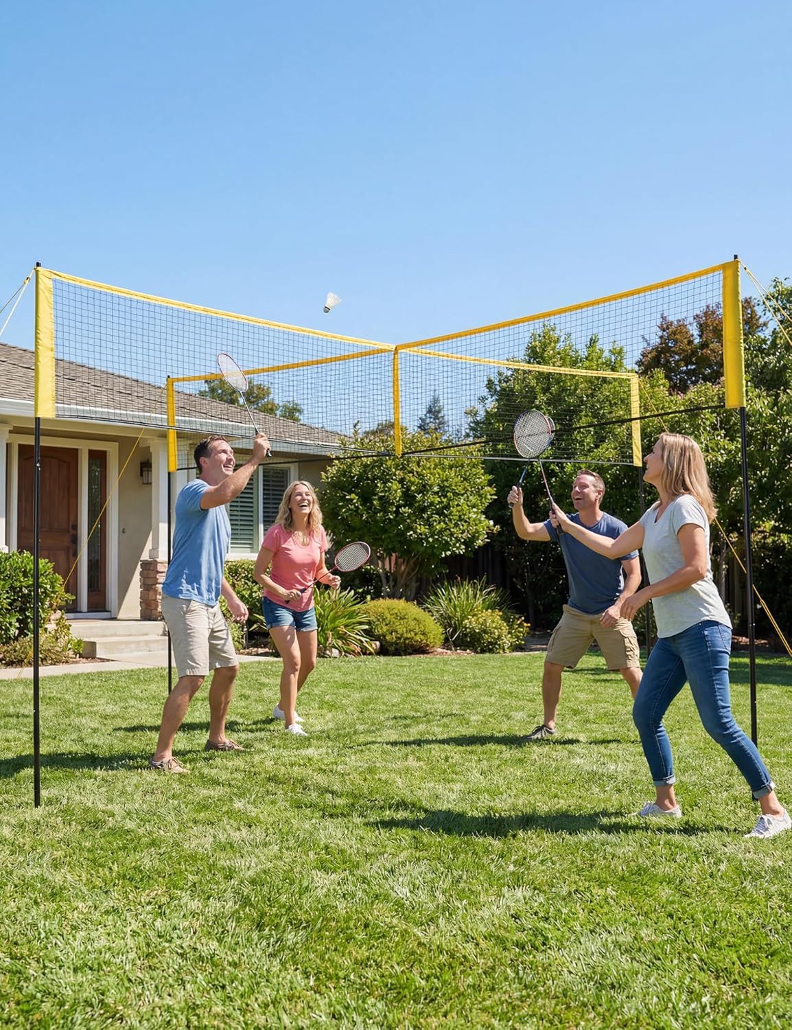 GarveeMore Volleyballnetz Volleyball Spiel-Set 426cm Beachvolleyball Netz 4 Quadratisch