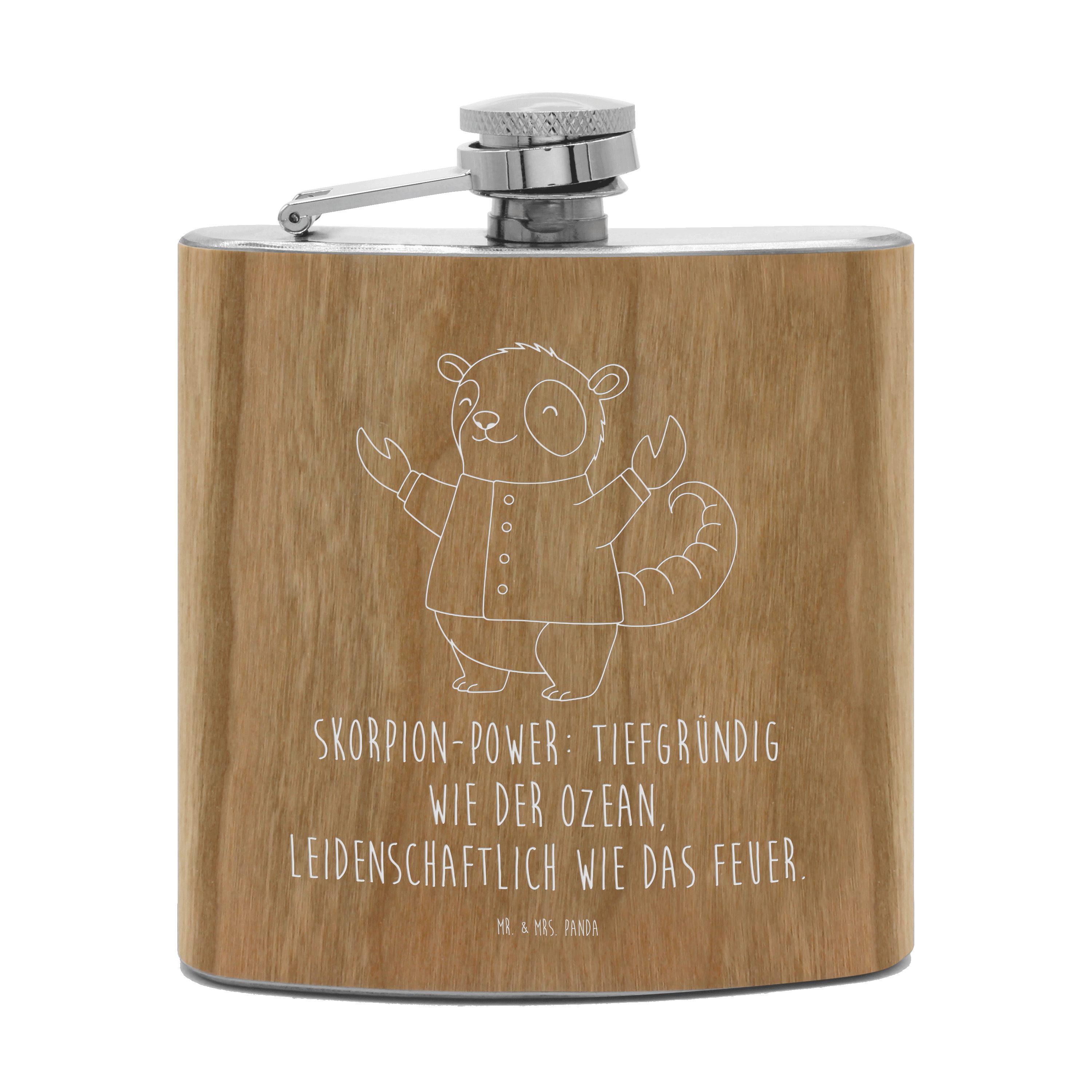 Mr. & Mrs. Panda Flachmann Skorpion Astrologie, taschenflasche, Transparent, Aszendent, Geschenk, Astrologie Flachmann Outdoor Flachmann Holz