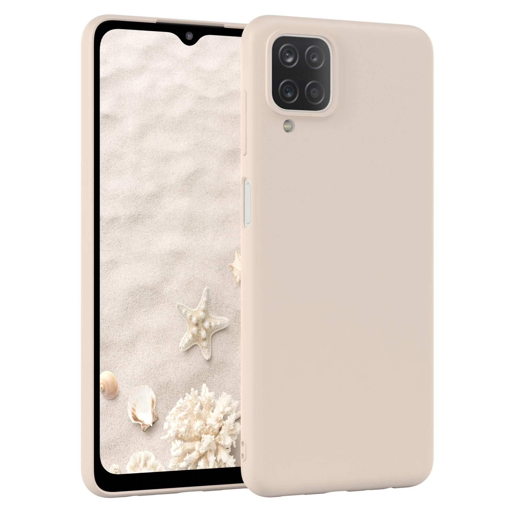 EAZY CASE Handyhülle für Samsung Galaxy A12 Hülle Silikon 6,5 Zoll, Bumper Case Matt Slimcover Silikonschutzhülle elastisch Taupe / Beige