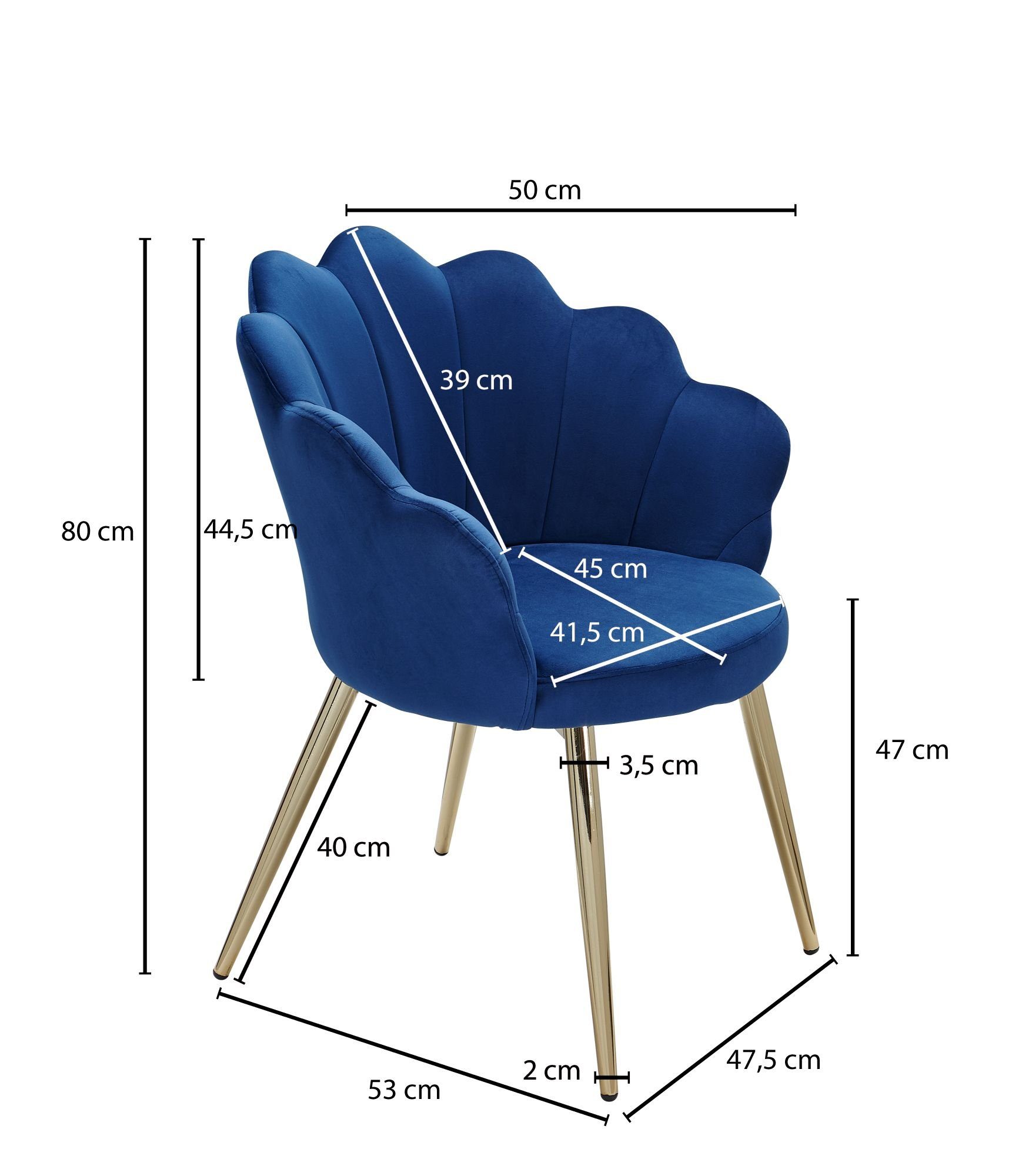 KADIMA DESIGN Esszimmerstuhl Küchenstuhl Samtbezug Design | Modernes - & TULIP Metallbeine - Blau Blau