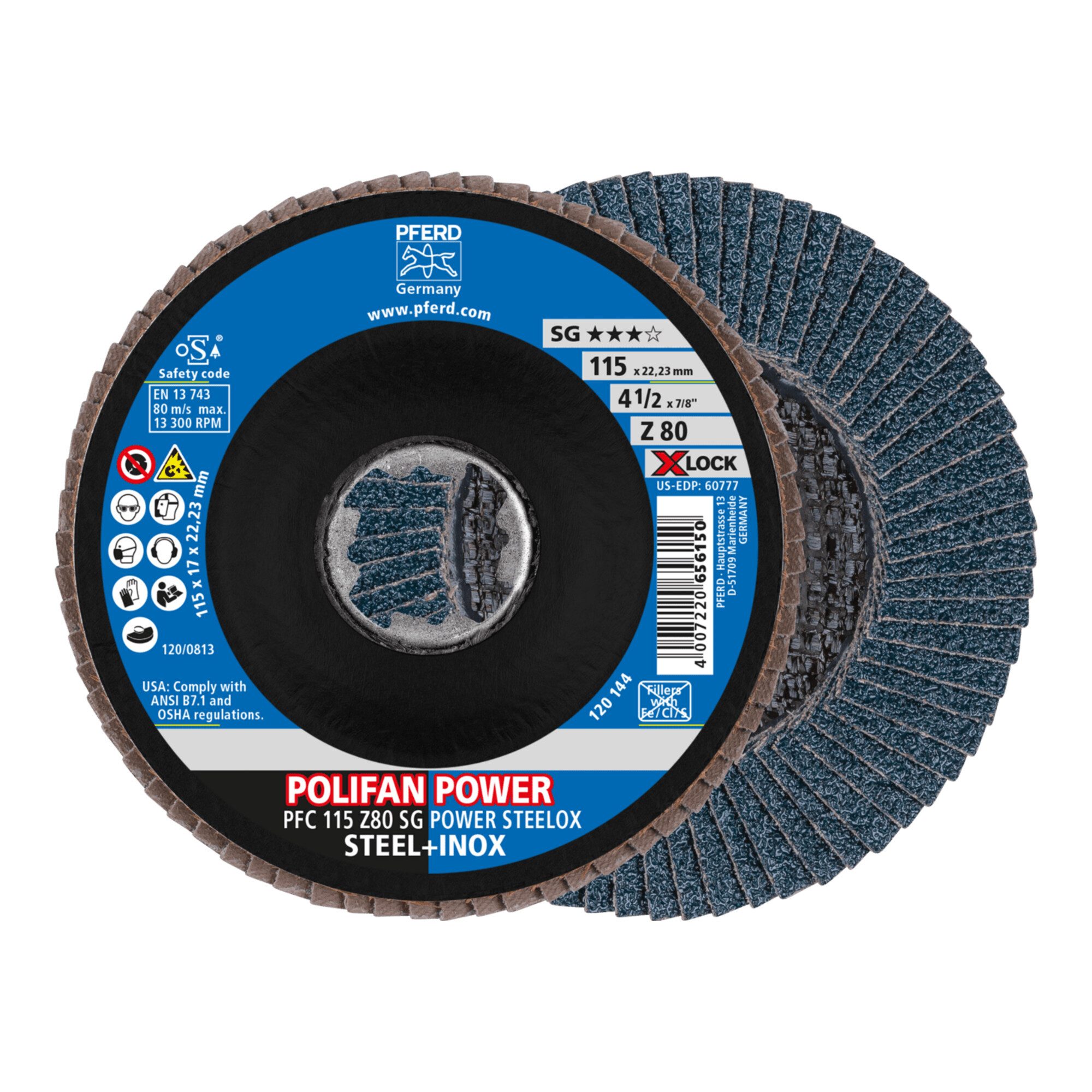 Pferd PFERD TOOLS POLIFAN POWER Fächerscheibe PFC 115 mm X-LOCK konisch Z80 Stiefel