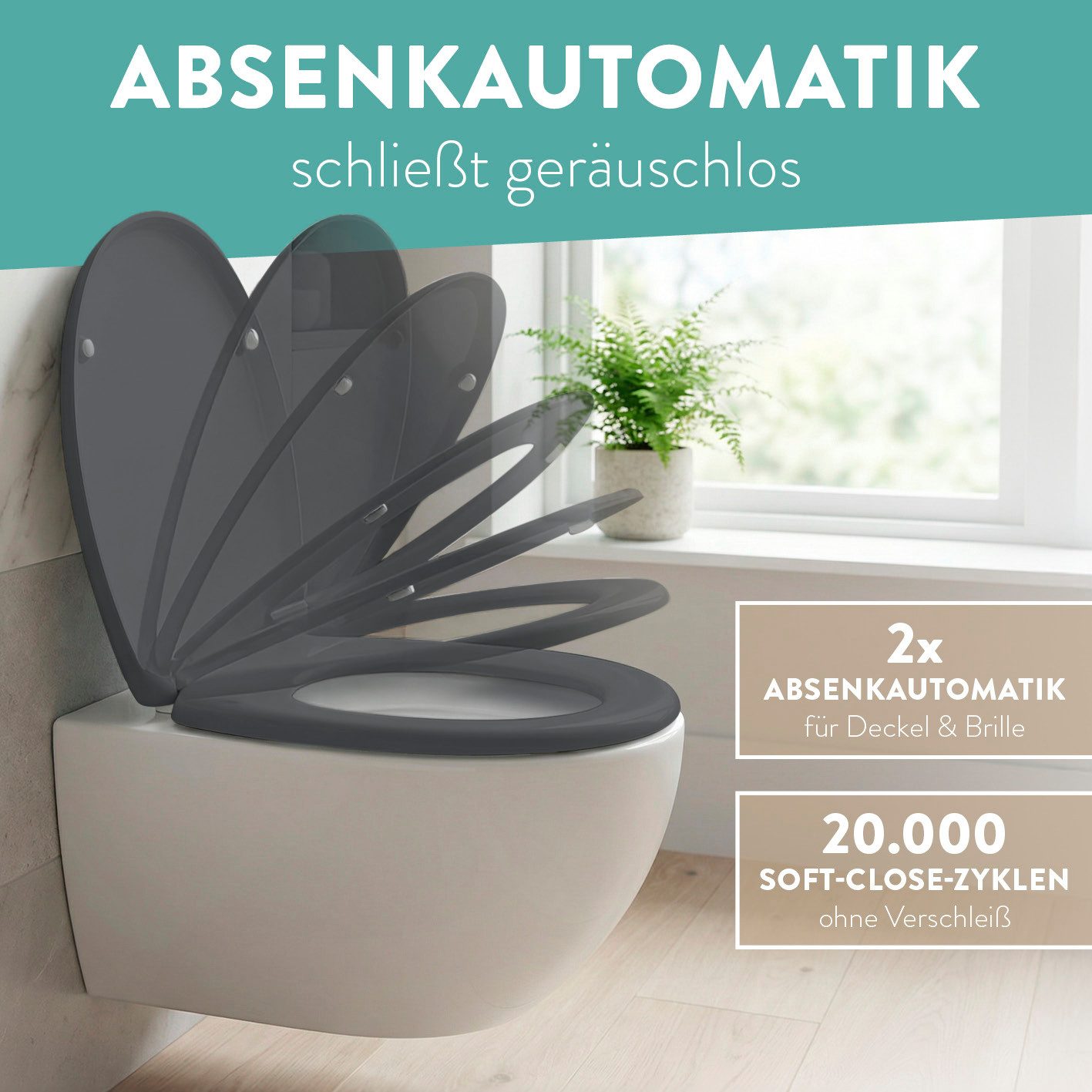 Benkstein WC-Sitz Premium WC-Deckel antibakteriell, bedruckter Deckel, Duroplast Klodeckel mit Quick-Release-Funktion und Absenkautomatik