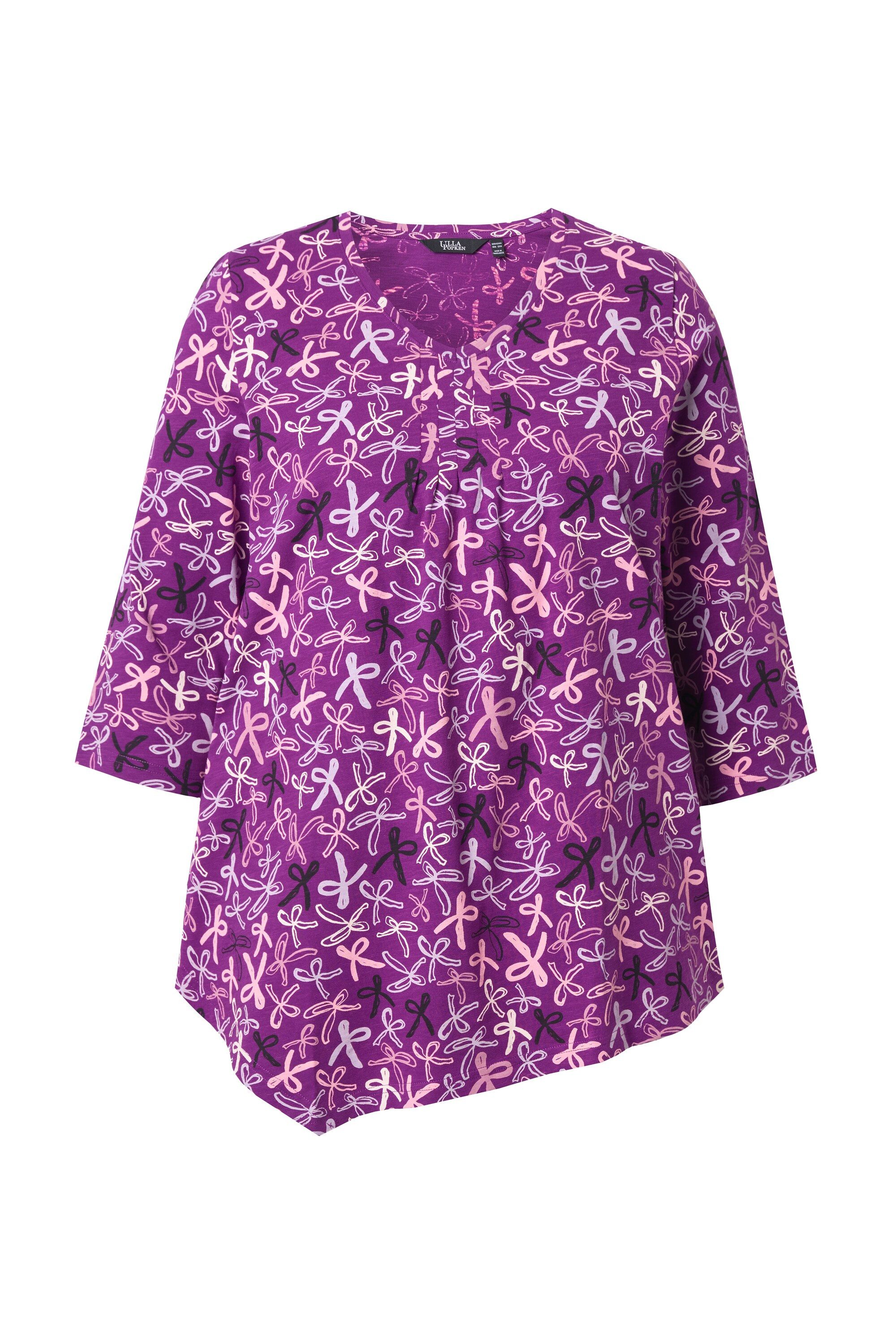 T-Shirt Shirt Zierfalten A-Linie V-Ausschnitt 3/4-Arm