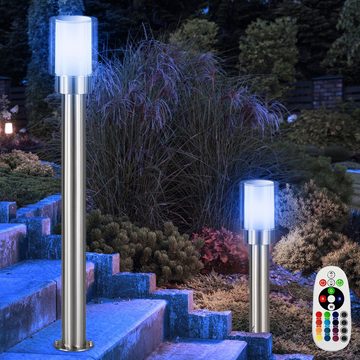 etc-shop LED Außen-Stehlampe, Leuchtmittel inklusive, Warmweiß, Farbwechsel, Sockelleuchte Außen Edelstahl Stehleuchte Gartenlampe