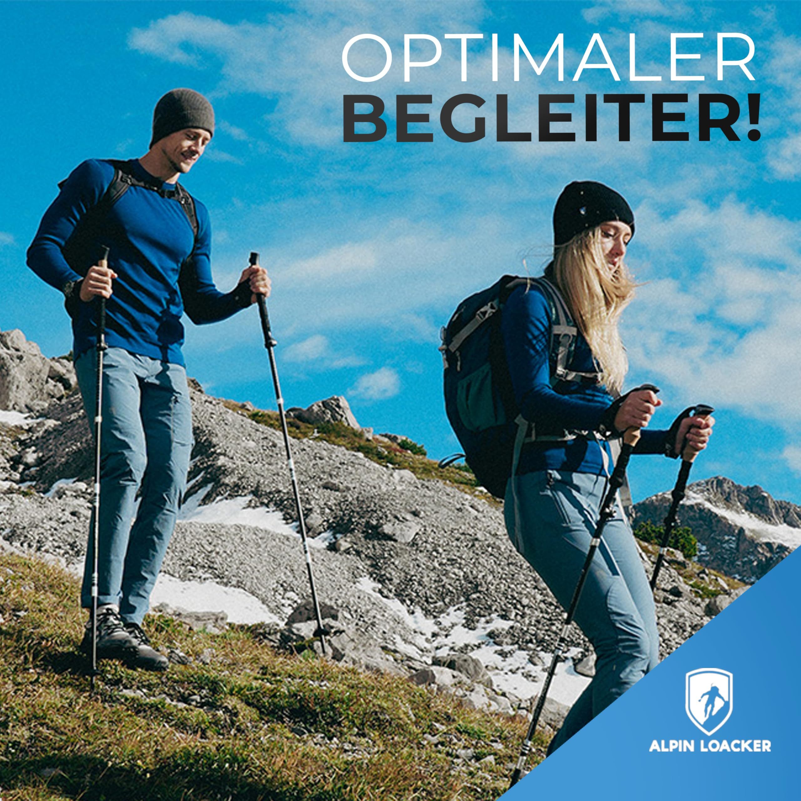 Alpin Loacker Wanderstöcke faltbar Carbon mit Korkgriff (Nordic Walking Stöcke Damen & Herren), Leichte Faltbare Trekkingstöcke Teleskop für Bergsport